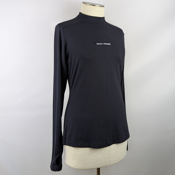 Daily Paper Esosa T-Shirt High Neck Long Sleeve Thumb Holes Fitted Black XL NWT - Picture 7 of 13